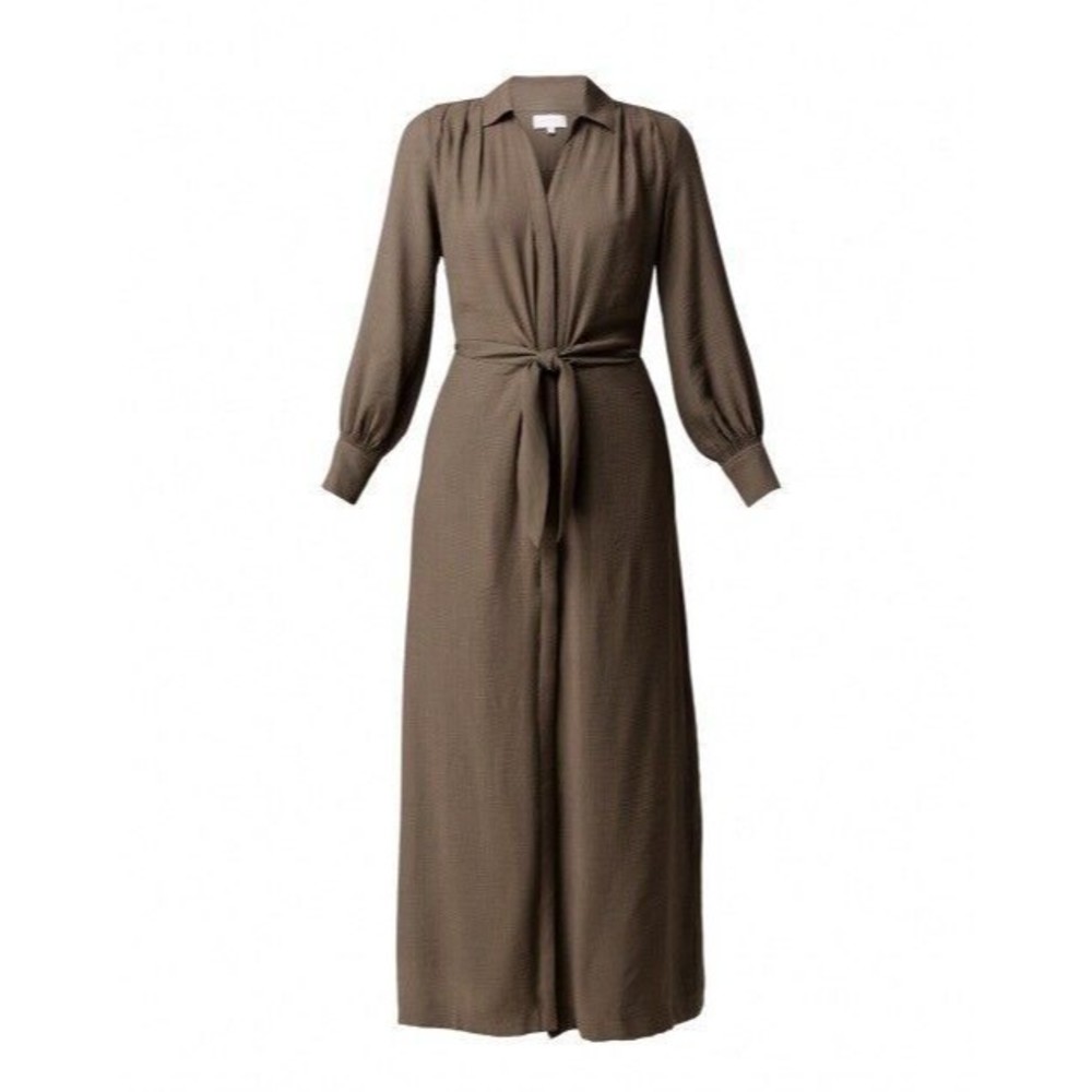 Brochu Walker Madsen Olive Green Crinkle Crepe Maxi Shirt Dress